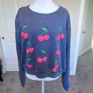 Cherry Print Blue Sweatshirt Sz XL 🍒❤️